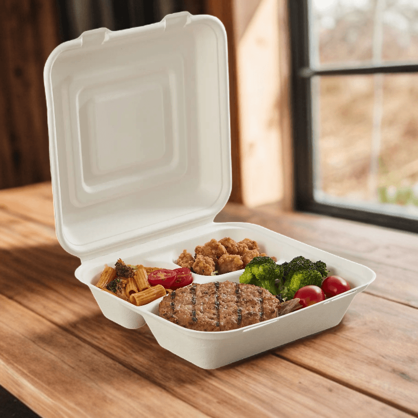 9"x9" Bagasse Box with 3 Compartment - novapkg
