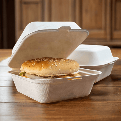 6''x6'' Bagasse Hinged Container - novapkg